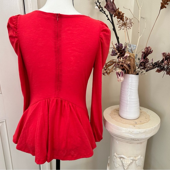 2 cowl drape neck, peplum flared waist, zipper coral black long sleeve tops - Picture 7 of 15